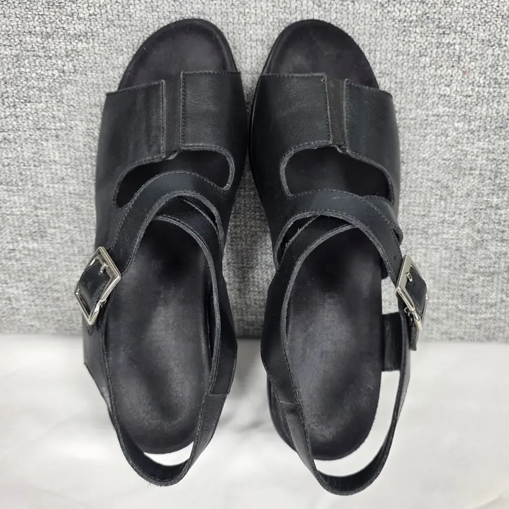 MEPHISTO WOMEN’S BLACK LEATHER COMFORT SANDALS – SIZE EU 39 (US 8–8.5)